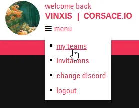 Image of menu -> my teams